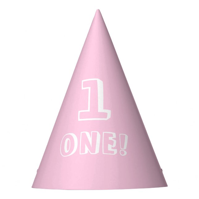 Cute light pink custom number age year birthday party hat (Front)