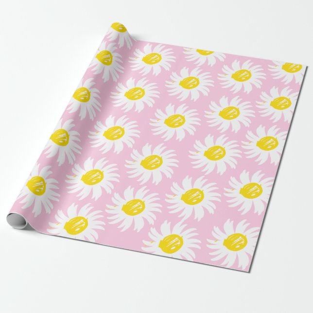 Cute light pink daisy floral pattern spring chic wrapping paper (Unrolled)