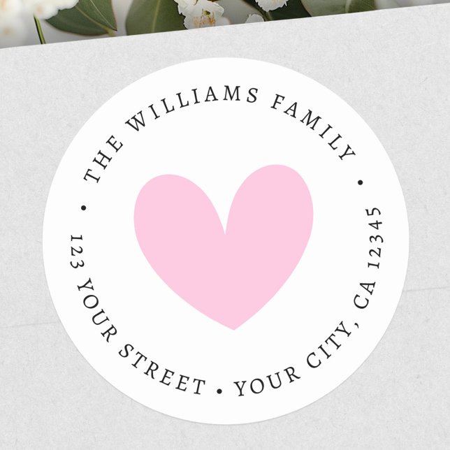 Cute light pink heart return address classic round sticker (Cute light pink heart return address classic round sticker)