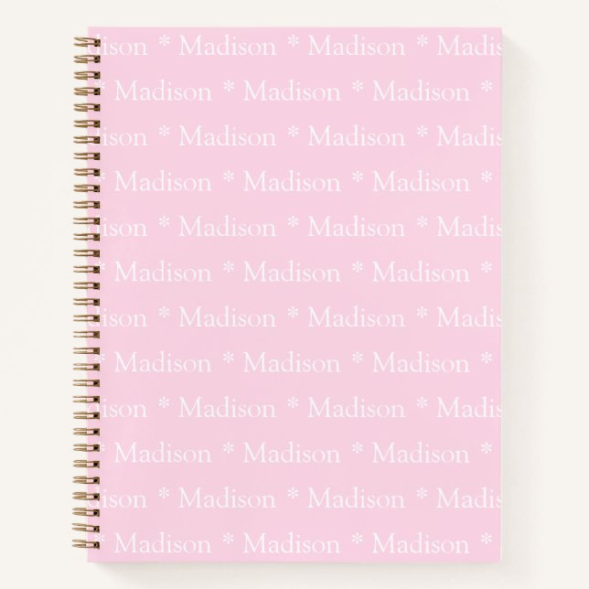 Cute light pink white custom name pattern girly notebook (Front)