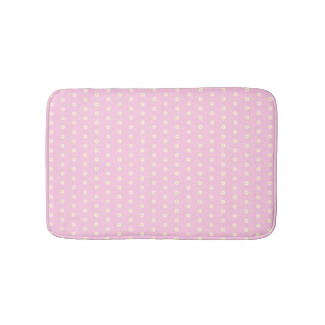 Cute light pink yellow white daisy flower pattern bath mat (Front)