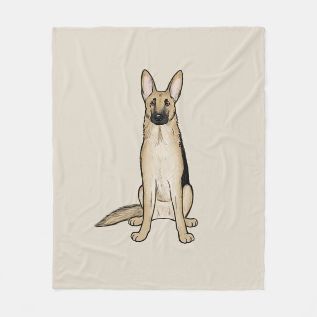 Cute Light Tan and Black German Shepherd Dog Fleece Blanket (Front)
