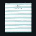 Cute Light Teal Green Watercolor Stripes Monogram Notepad<br><div class="desc">The design features a personalised monogram initial and name in a simple and modern typographic font with a cute,  modern and stylish light teal green watercolor brush stripes.</div>