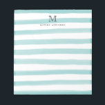 Cute Light Teal Green Watercolor Stripes Monogram Notepad<br><div class="desc">The design features a personalised monogram initial and name in a simple and modern typographic font with a cute,  modern and stylish light teal green watercolor brush stripes.</div>
