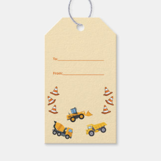 Cute Light Yellow Kids Construction Truck Birthday Gift Tags
