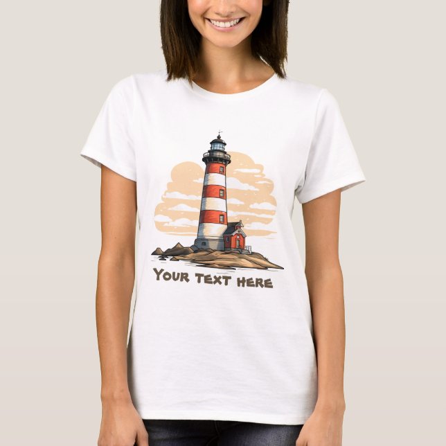 Cute lighthouse add text  T-Shirt (Front)