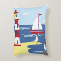Cute lighthouse and Boat Seaside Illustration
