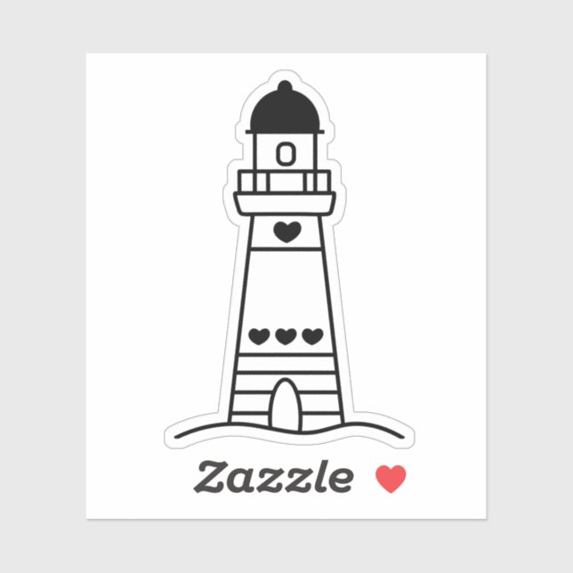 Cute Lighthouse with Hearts Black and White (Sheet)