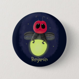 Cute lightning bug firefly cartoon illustration 6 cm round badge