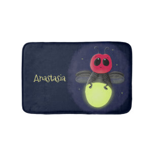 Cute lightning bug firefly cartoon illustration bath mat
