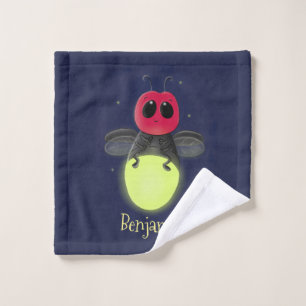 Cute lightning bug firefly cartoon illustration bath towel set