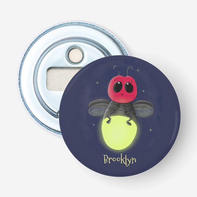 Cute lightning bug firefly cartoon illustration bottle opener (Front)
