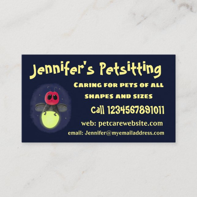 Cute lightning bug firefly cartoon illustration business card (Front)