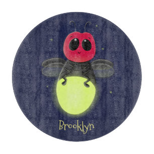 Cute lightning bug firefly cartoon illustration cutting board