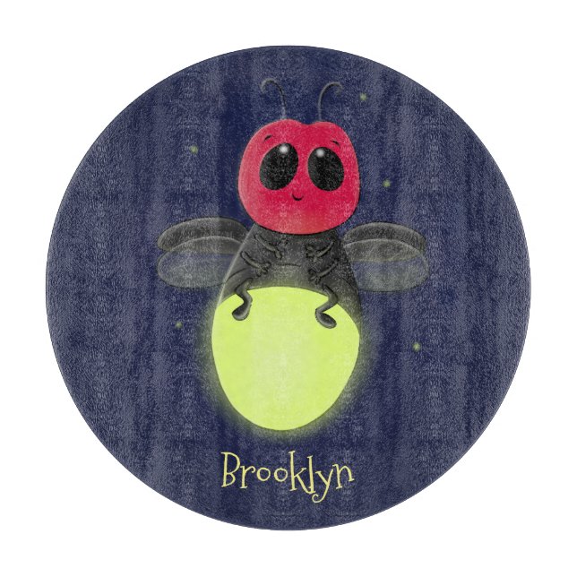 Cute lightning bug firefly cartoon illustration  cutting board (Front)