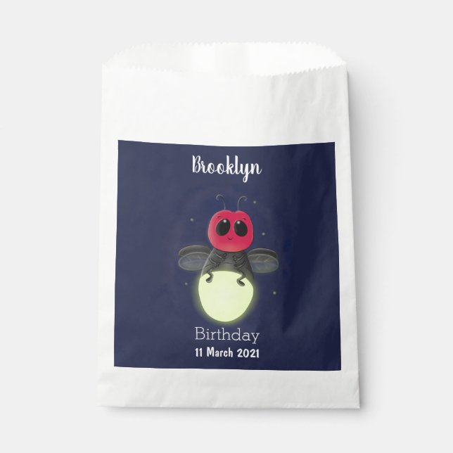 Cute lightning bug firefly cartoon illustration favour bags (Front)