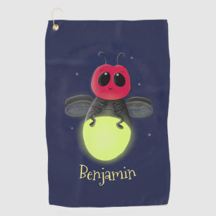 Cute lightning bug firefly cartoon illustration golf towel