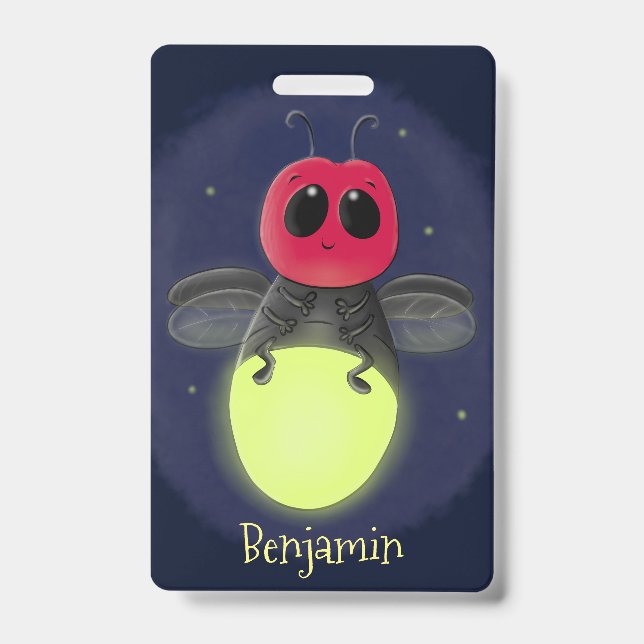 Cute lightning bug firefly cartoon illustration ID badge (Front)