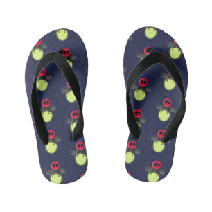 Cute lightning bug firefly cartoon illustration kid's jandals
