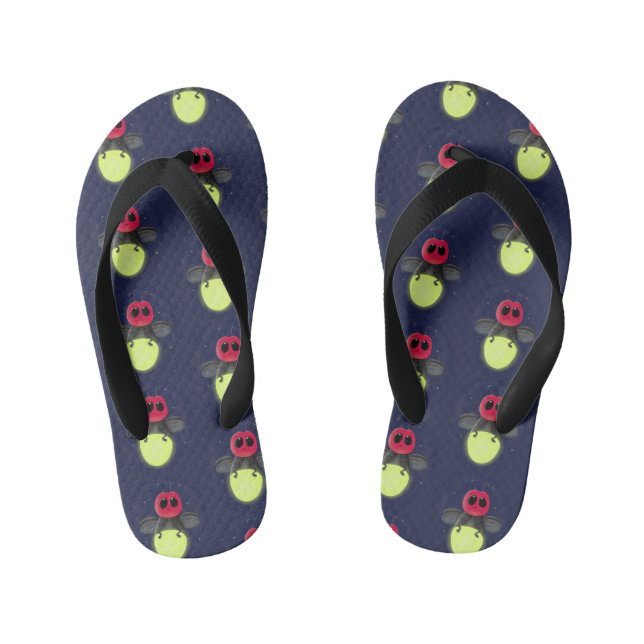 Cute lightning bug firefly cartoon illustration kid's jandals (Footbed)