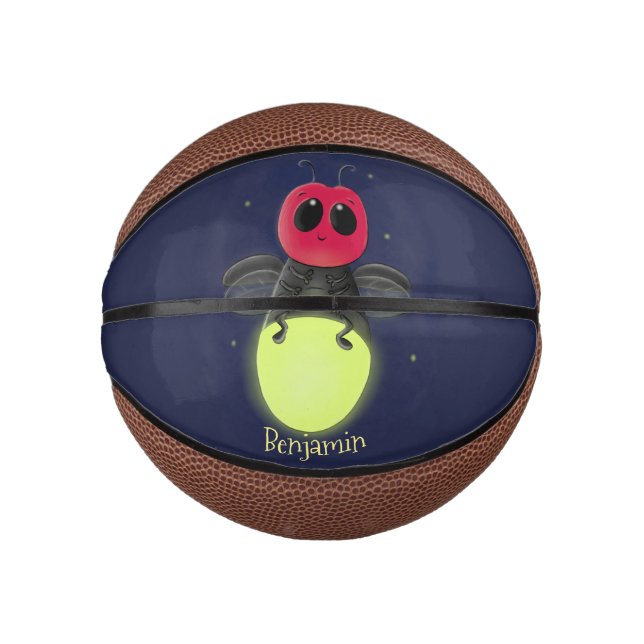 Cute lightning bug firefly cartoon illustration mini basketball (Front)