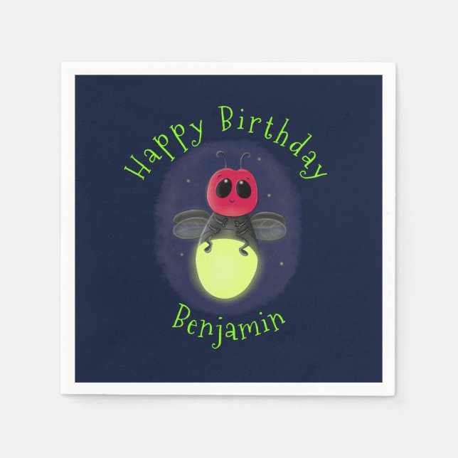 Cute lightning bug firefly cartoon illustration napkin (Front)