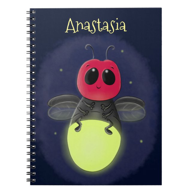 Cute lightning bug firefly cartoon illustration notebook (Front)