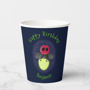 Cute lightning bug firefly cartoon illustration paper cups