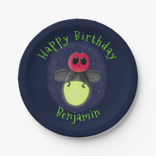 Cute lightning bug firefly cartoon illustration paper plate