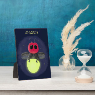 Cute lightning bug firefly cartoon illustration plaque