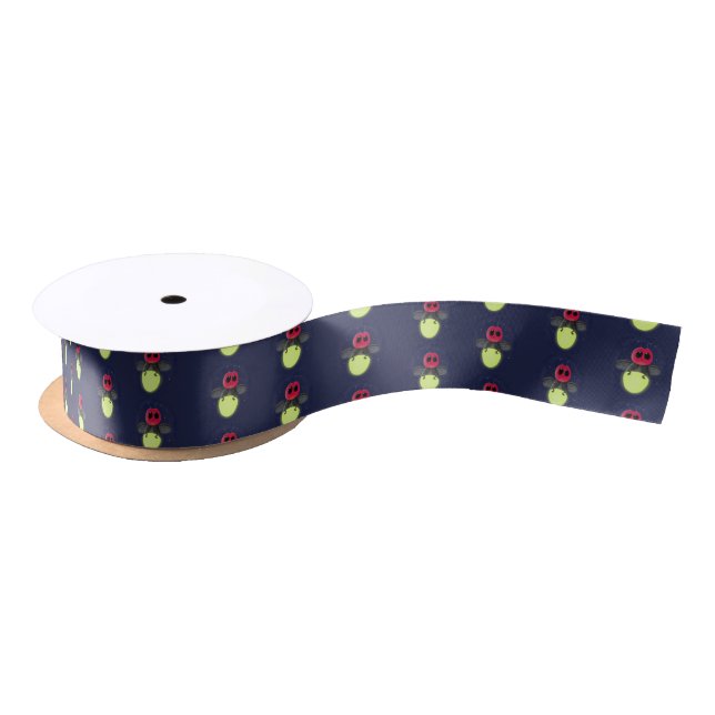 Cute lightning bug firefly cartoon illustration satin ribbon (Spool)