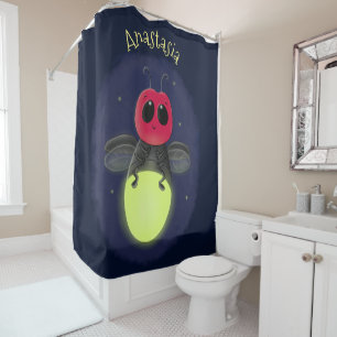 Cute lightning bug firefly cartoon illustration shower curtain