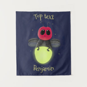 Cute lightning bug firefly cartoon illustration  tapestry