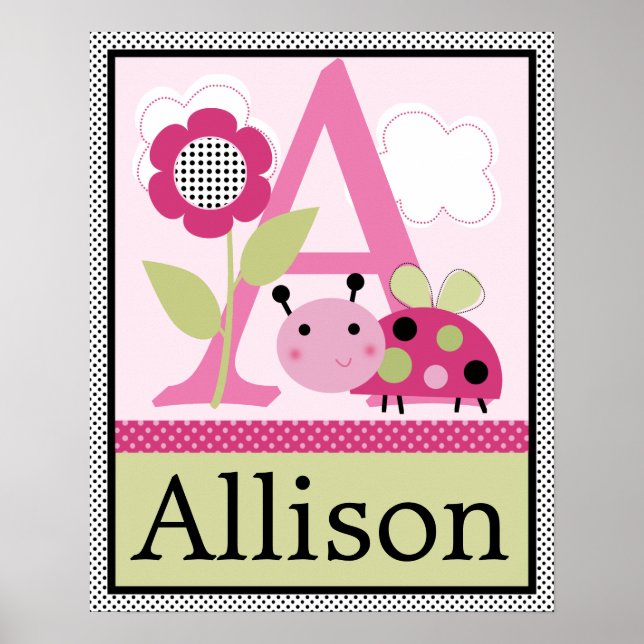 Cute Lil Little Ladybug Letter & Name Wall Poster (Front)