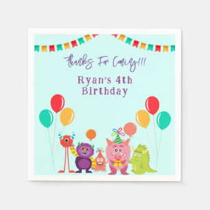 Cute lil monster cartoon fun birthday party napkin