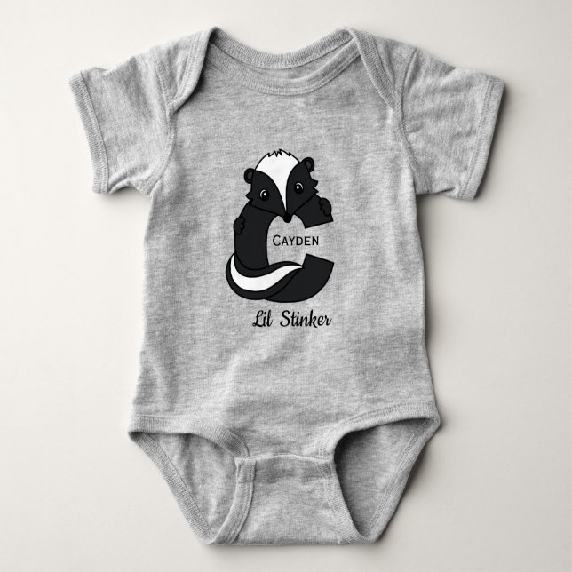 Cute Lil Stinker Skunk Monogram Baby Bodysuit (Front)