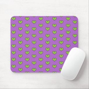 Cute Lilac and Green Hearts Pattern Mouse Pad