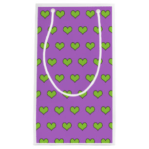 Cute Lilac and Green Hearts Pattern Small Gift Bag