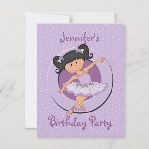 Cute Lilac Ballerina Birthday Party Invitation