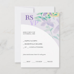 Cute Lilac Blue Green Floral Watercolor RSVP Card