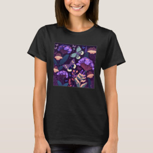 Cute Lilac Flower Butterfly Illustration Tree Wome T-Shirt