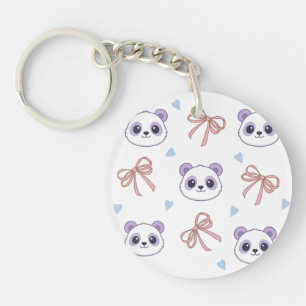 Cute Lilac Panda Pattern Keychain – Kawaii Style