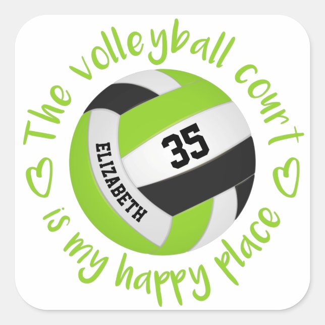 cute lime black volleyball court my happy place square sticker (Front)