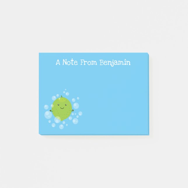 Cute lime citrus fruit green cartoon illustration post-it notes (Front)