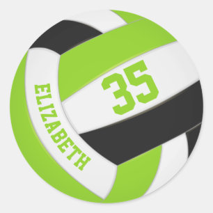 cute lime green black personalized volleyball classic round sticker