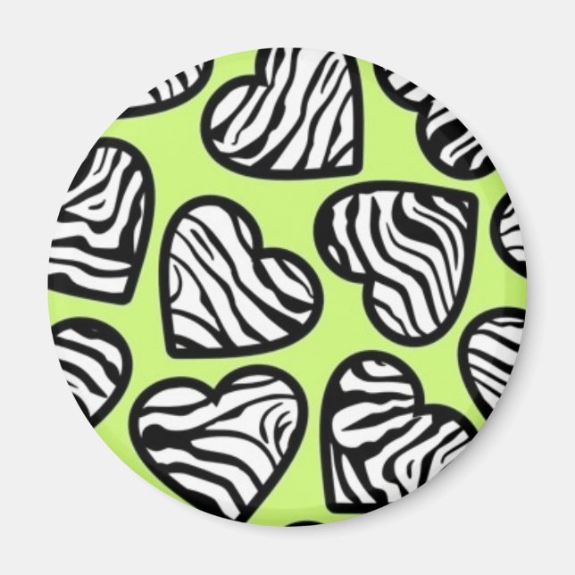Cute lime green black white zebra pattern heart magnet (Front)