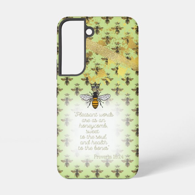 Cute Lime Green Gold Bee Matrix Faith Queen Bee Samsung Galaxy S22 Case (Back)