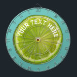 Cute Lime Green Lemon Fruit Dartboard<br><div class="desc">Cute design features photograph of a lime green lemon fruit on an teal background. You can personalise with your own text.</div>