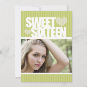 CUTE LIME HEART SWEET SIXTEEN INVITATION