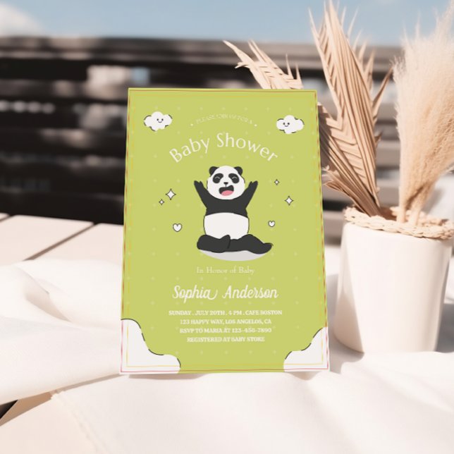 Cute lime Panda Baby Shower – Editable Baby Shower Invitation (Creator Uploaded)